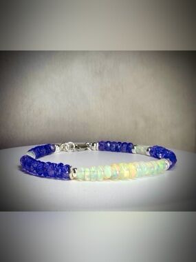 💜sale💙Ethiopian Opal Natural Tanzanite Bracelet in 925 Sterling Silver